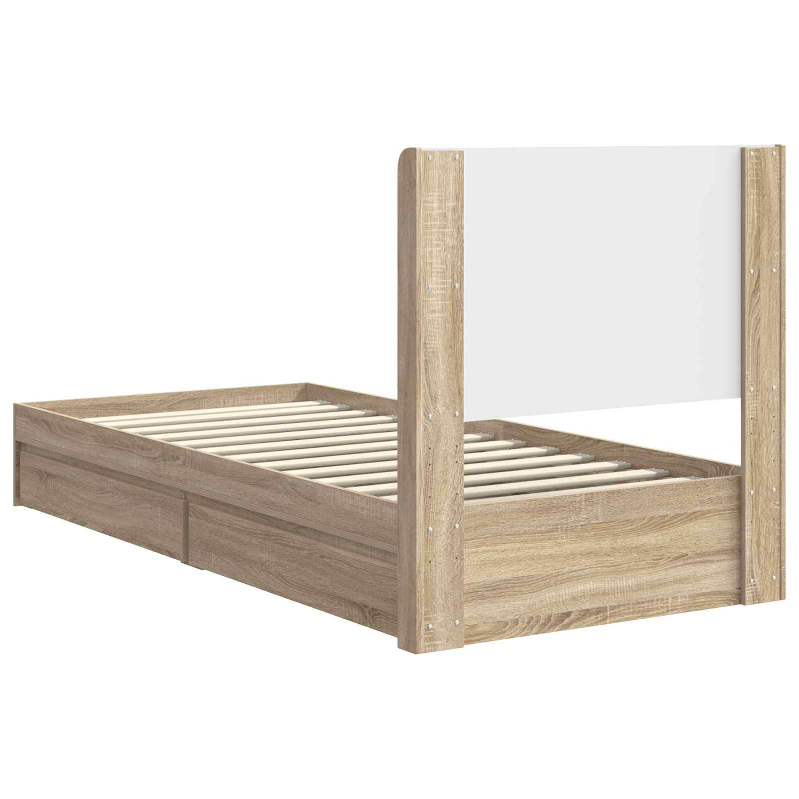 Rama de cama con almacenamiento y cabecero Roble Sonoma 90x200 cm individual con compartimentos de almacenamiento estructura de cama de madera ingenieril moderna para dormitorio fácil limpieza