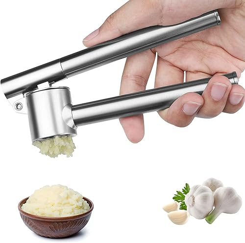 Prensa de ajos, picadora y trituradora de ajos, juego de prensa de ajo de acero inoxidable para cocina con cepillo y pelador, cocina para ajo,