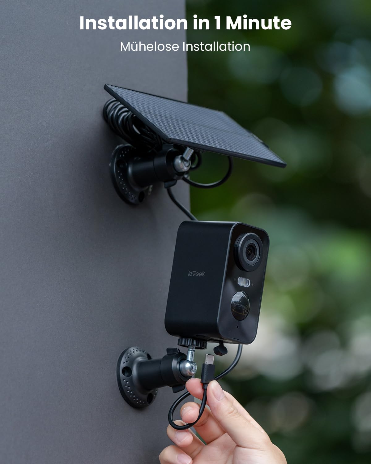 ieGeek Caméra de surveillance extérieure 5 MP Wi-Fi, batterie 5200 mAh, caméra de surveillance extérieur/intérieur, détection PIR, vision nocturne, audio bidirectionnel, projecteurs, étanche IP65