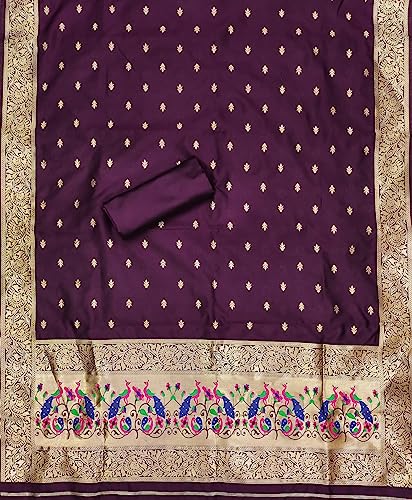 Image of Pandadi Women's Banarasi Paithani Woven Design Dress Material