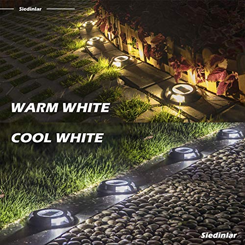 Siedinlar Solar Deck Lights Outdoor 2 Modes LED Driveway Markers for Dock Step Pathway Walkway Stair Garden Ground Road Yard Black 4 Pack (Cool White/Warm White)