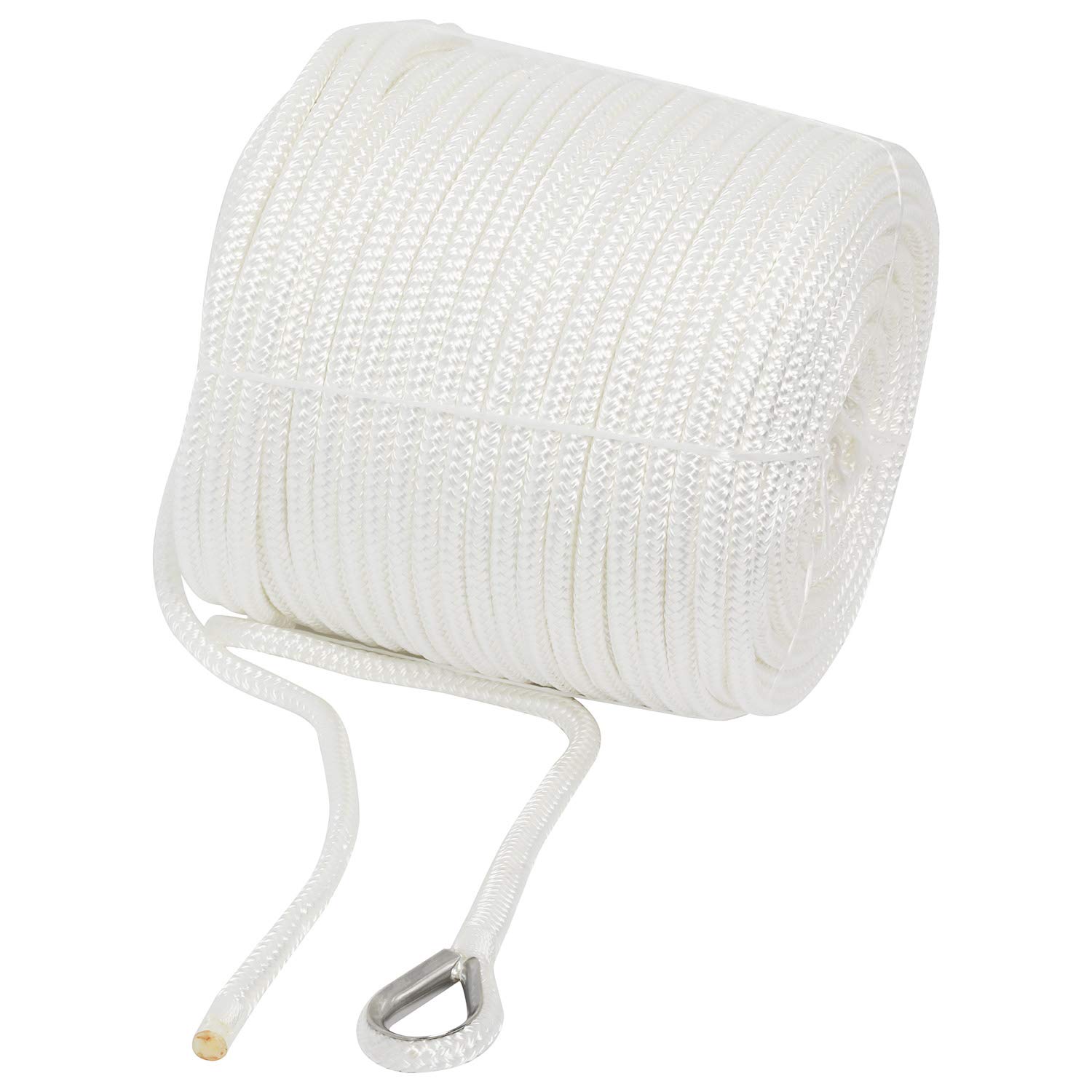 NovelBee 3/8 "x 300 ' Doppia treccia Nylon Anchor Line con ditale (bianco)