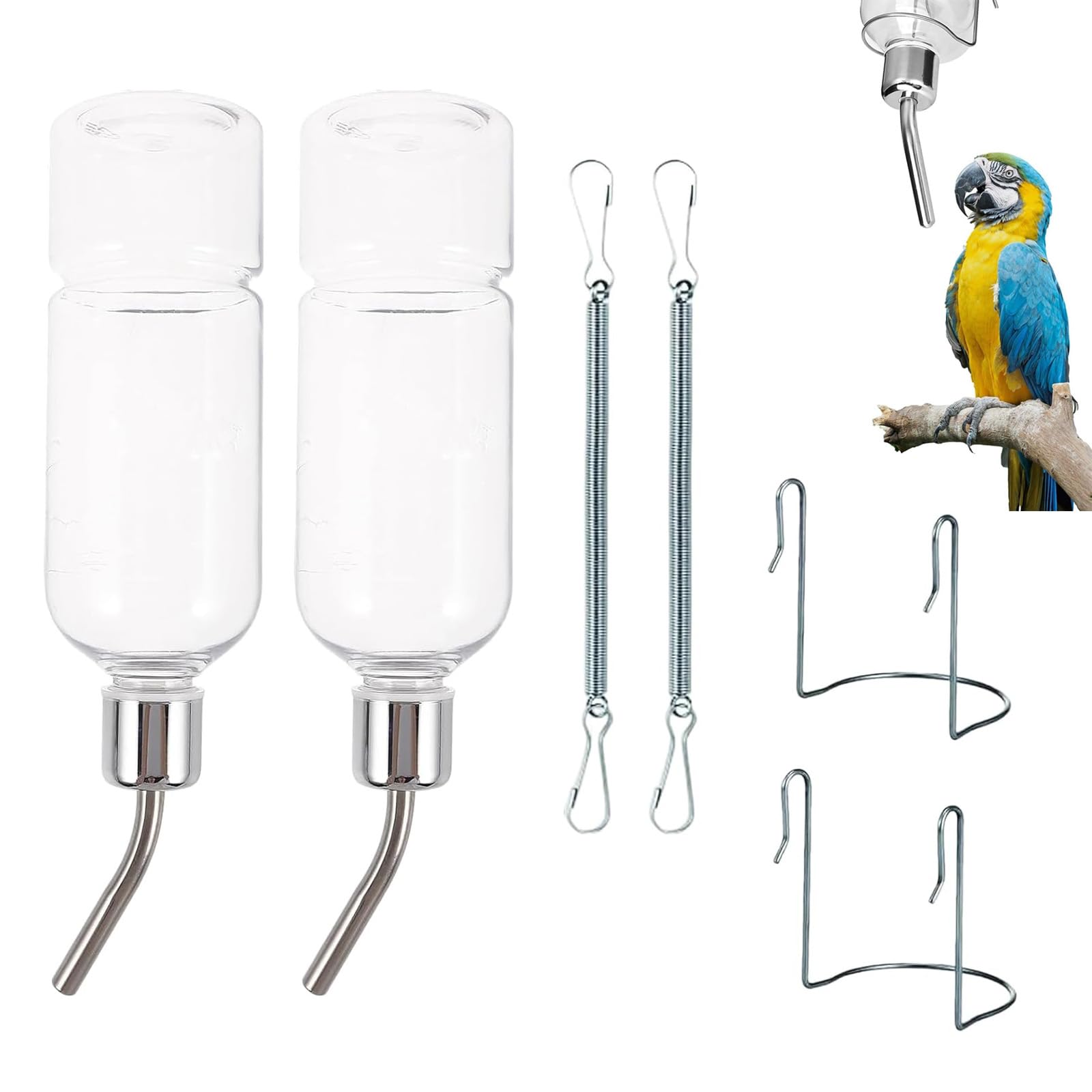 2 PCS Pet Water Bottle With Holder for Small Animal, Rabbits, Chinchillas, Guinea Pigs, Small Puppy, Kitten, Squirrel, Hedgehogand Ferrets