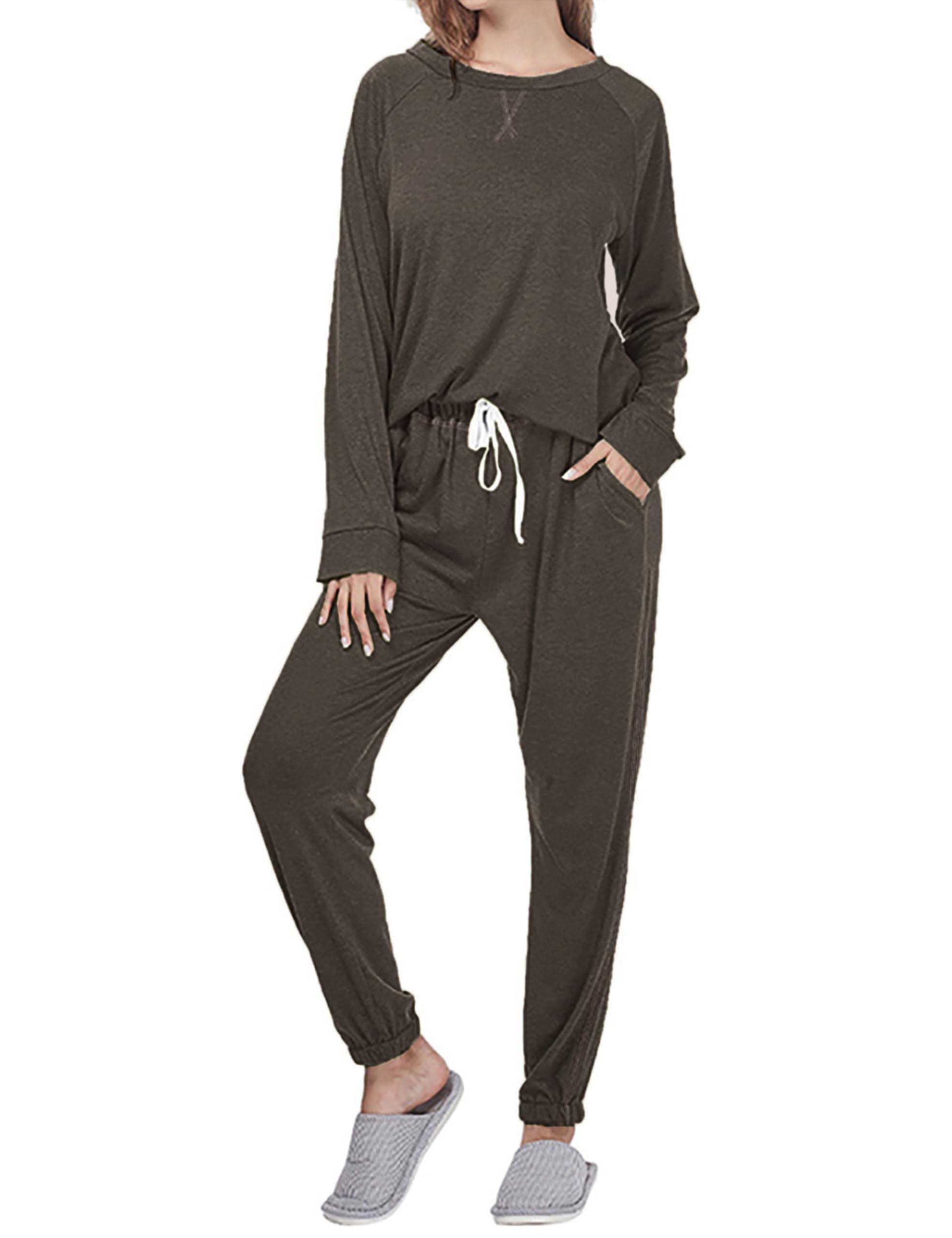 Cysincos Womens Sweatsuits 2 Piece Outfit Sweatpants Loungewear Jogger Pajama Set Long Sleeve Pullover Drawstring Pants