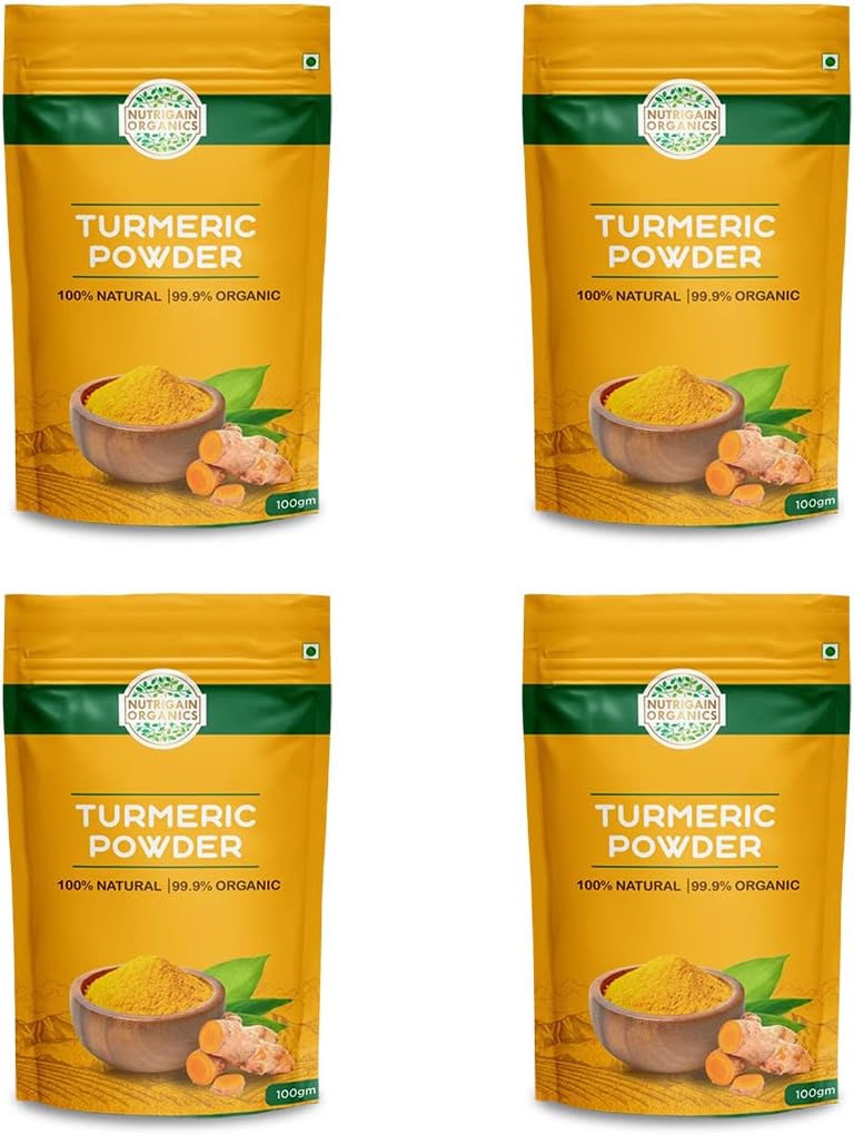Nutrigain Organic Turmeric Powder | 100% Natural Haldi/Halad | Pure And Chemical-Free | Original Taste | Use In Cooking | 100 grams Pack of 4