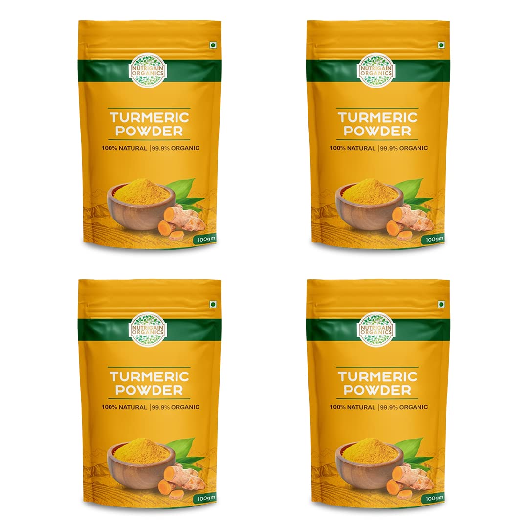 Nutrigain Organic Turmeric Powder | 100% Natural Haldi/Halad | Pure And Chemical-Free | Original Taste | Use In Cooking | 100 grams Pack of 4
