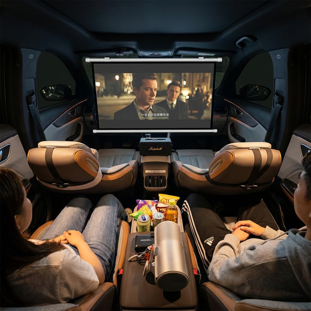 Projektor-Leinwand klein für Auto, 40 Zoll 16:9, 4K HD, tragbare Projektionsleinwand für Auto, manuelles Herunterziehen und Aufrollen Mini-Bildschirme, einziehbare kleine Projektor-Leinwände für Auto