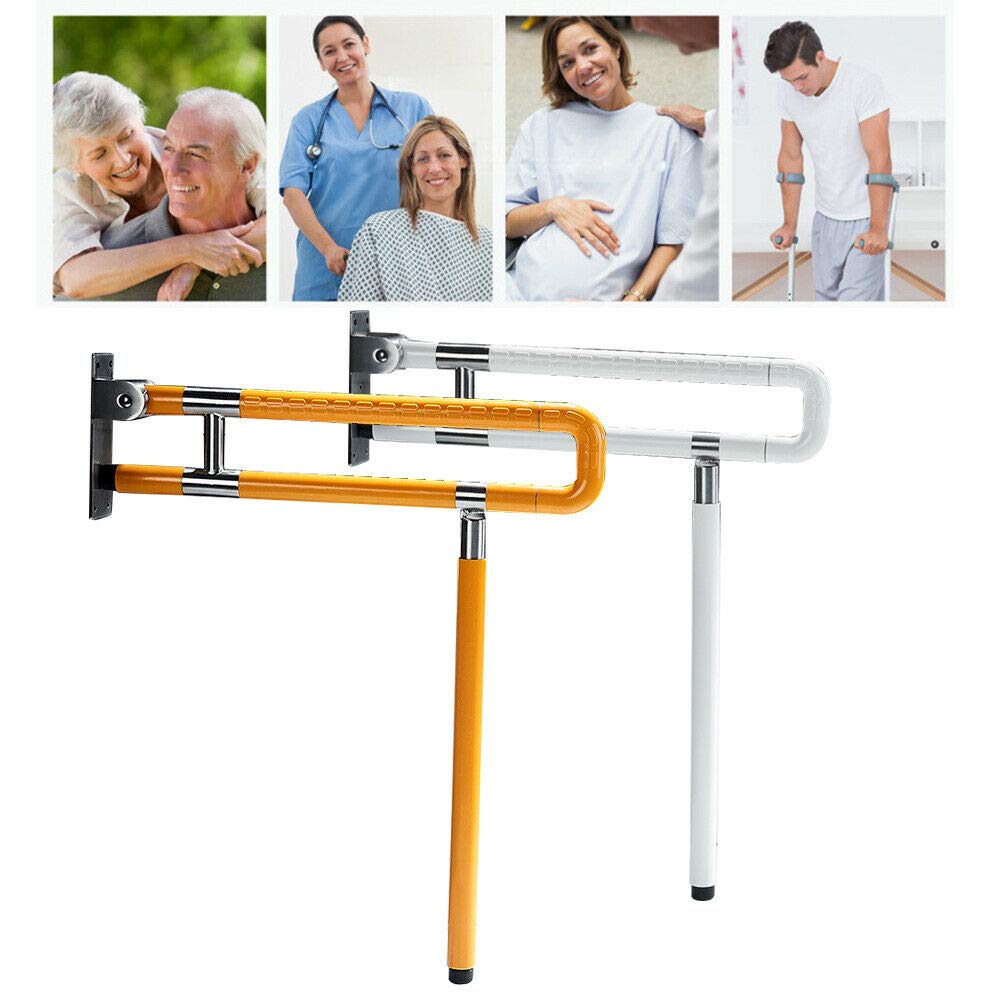 Asidero de pared para inodoro para personas mayores, con discapacidad, plegable, con luz nocturna, antideslizante, pasamanos para el cuarto de baño (75 cm), color blanco