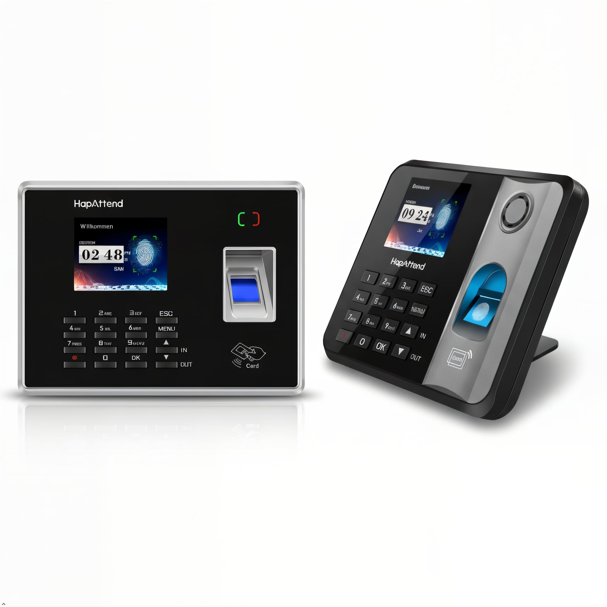Rilevatore presenze Italiano H1 H2, HapAttend timbracartellini lettore con impronte digitali e 5 badge RFID, timbratrice presenze dipendenti Checking-in registratore orologio tempo per piccole imprese