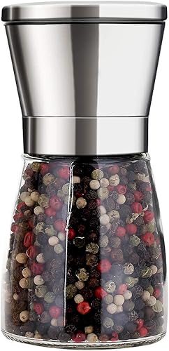 Juego de 3 molinillo de sal y pimienta de cerámica ajustable y molinillo de pimienta, salero alto y pimentero con grosor ajustable por rotor de