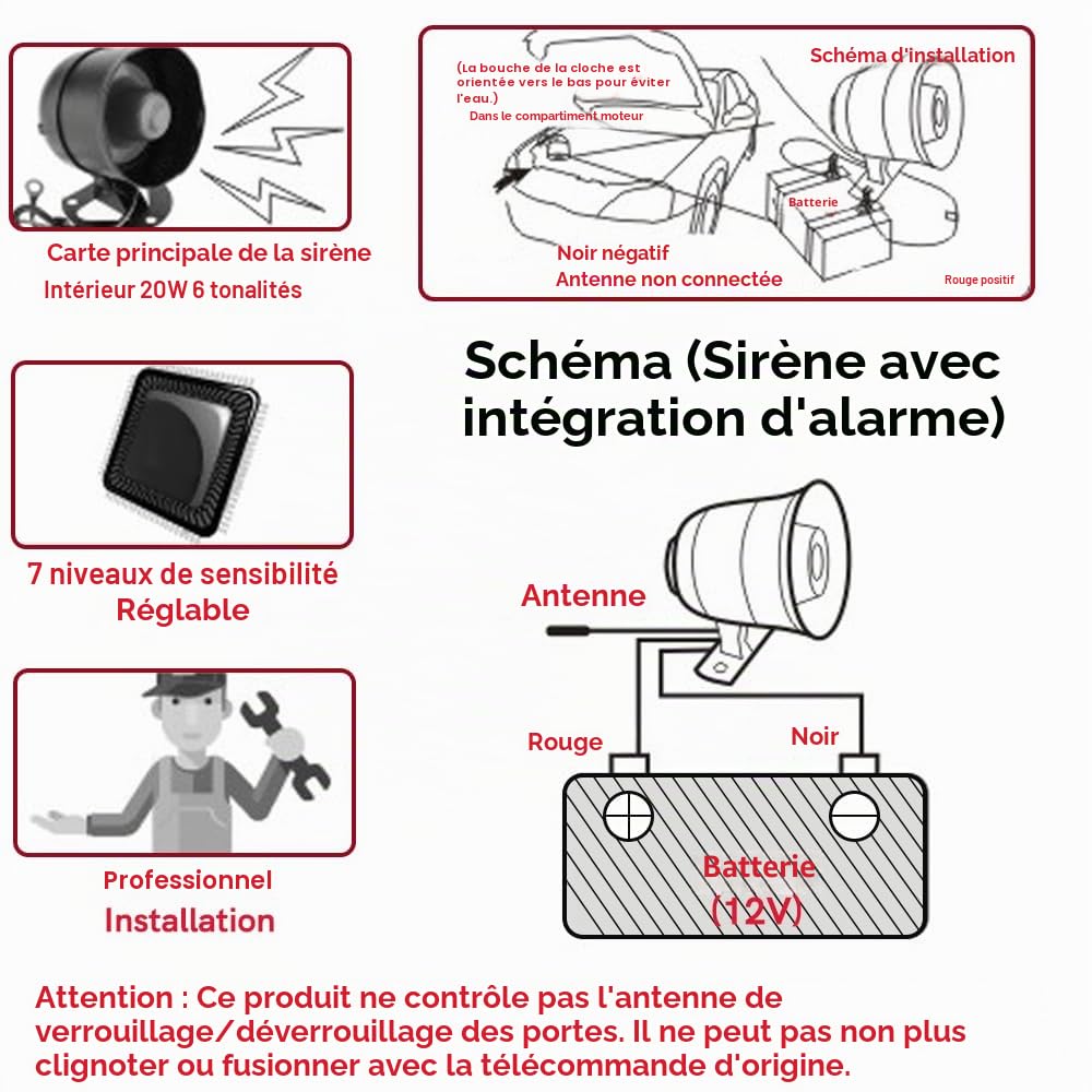 Alarme Universelle de Voiture, système de Protection antivol avec télécommandes, adapté aux Voitures DC12V