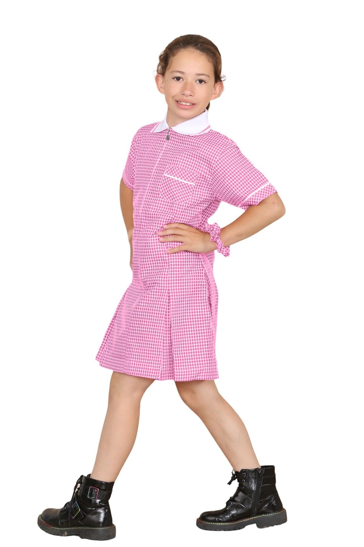 Paquete de 3 vestidos escolares de verano a cuadros para niñas, manga corta, plisado, estampado a cuadros, uniforme escolar con pelo ondulado, ligero, cuello con cremallera y bolsillo