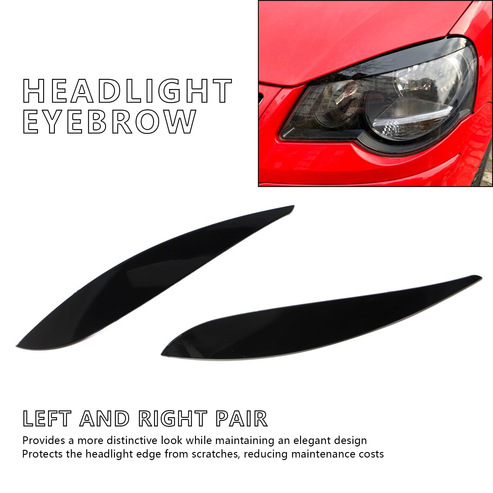 Fari Anteriori Sopracciglia Abs Nero Lucido Antigraffio Facile Installazione Adesivi Decorativi Esterni Per Auto Compatibili Per Polo MK4 9N3 Tutti I Modelli 2005-2009
