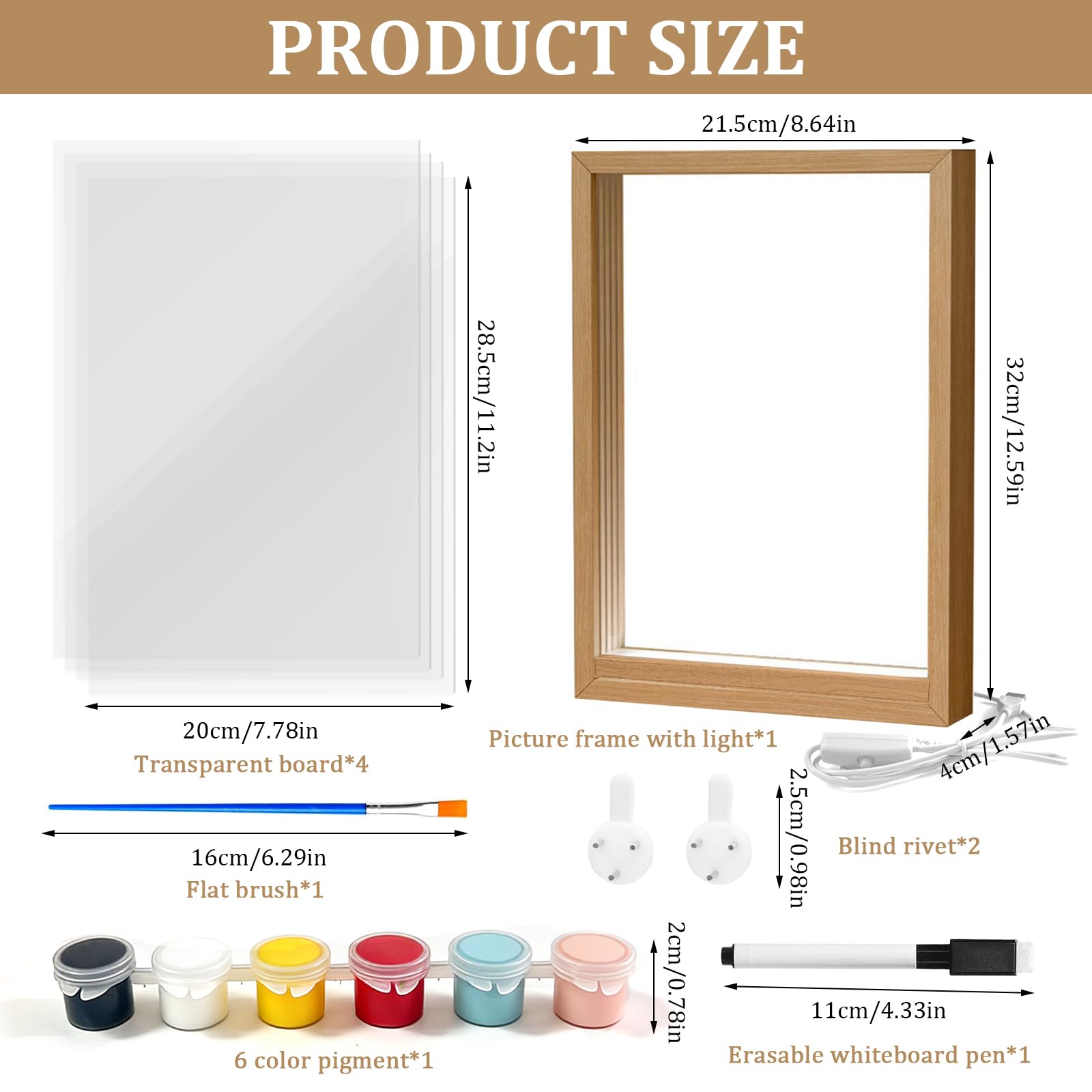 Kit Impronta Mano Famiglia con Lucietta LED, Spazio per 4 Persone, Kit Impronta Mano e Piede Bebè, Impronta Neonato, Cornice in Legno da Creare per Regalo