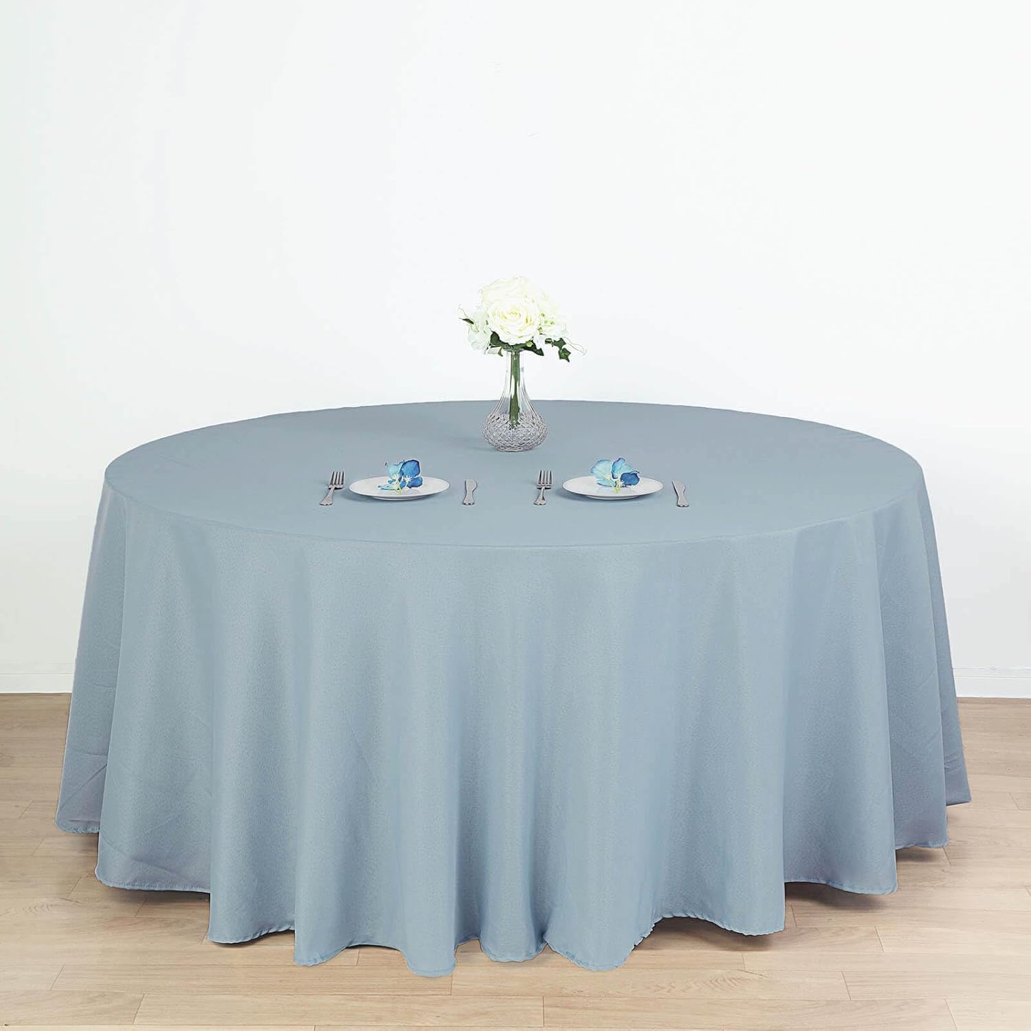 Efavormart 5 Pack Round Tablecloth, 120 Inch Stain & Wrinkle Resistant Washable Table Cloth, Decorative Polyester Fabric Table Cover for Banquet, Wedding, Dining- Dusty Blue