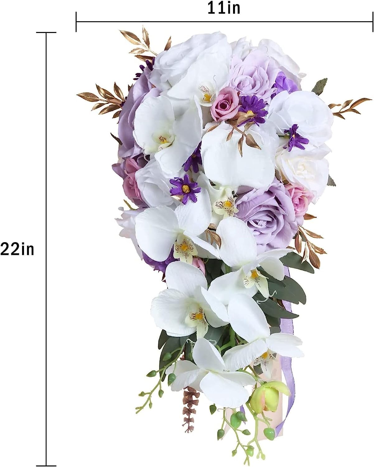 Bouquet di Fiori Artificiali da Sposa da 11 Pollici, Bianchi, per Sposa e Damigella d'Onore.