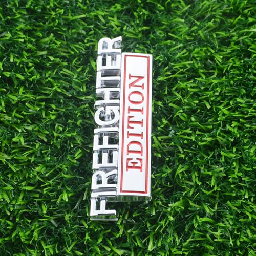 Image of 2pcs Firefighter Edition Emblem 3D Metal Decal Car Logo Badge Fit for Pickup Truck Car Truck Motorcycle 150 250 350 (Silver Red)