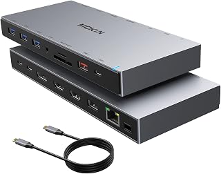 USB C Docking Station 3 Monitors with 2 HDMI, DisplayPort, USB A 3.1/3.0/2.0, USB C, SD & Micro SD Slot, Ethernet, PD Charging for Dell XPS/HP/Lenovo ThinkPad/ASUS/Microsoft Surface/Google