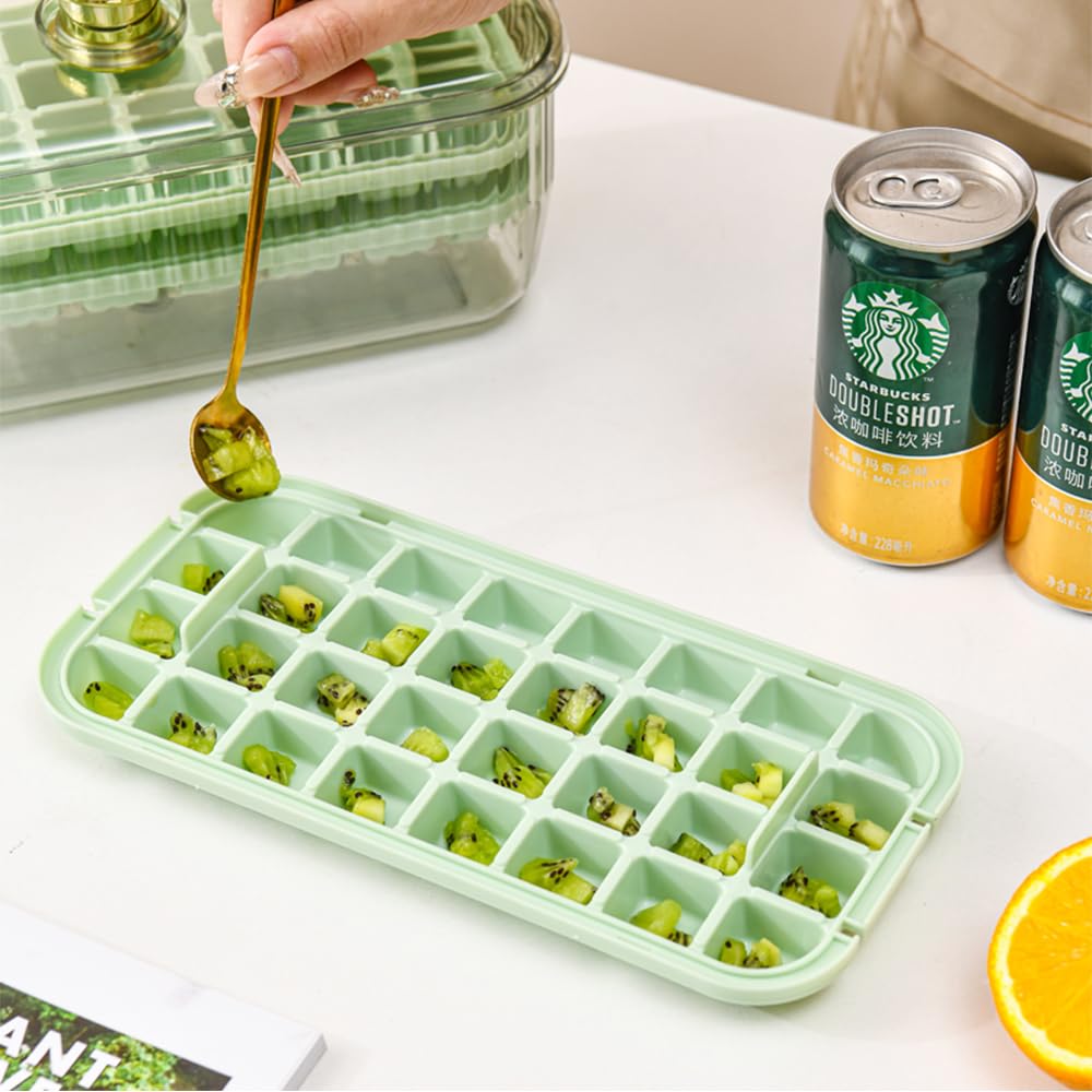 Lot De 64 Bacs à Glaçons Silicone Avec Couvercle Et Récipient - Sans BPA, Démoulage Facile (Vert)