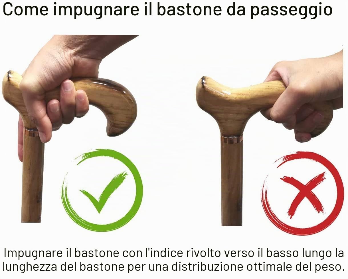 TAMAKA® Bastone da passeggio da uomo realizzato a mano in legno marrone scuro con manico derby con colletto, 94 cm