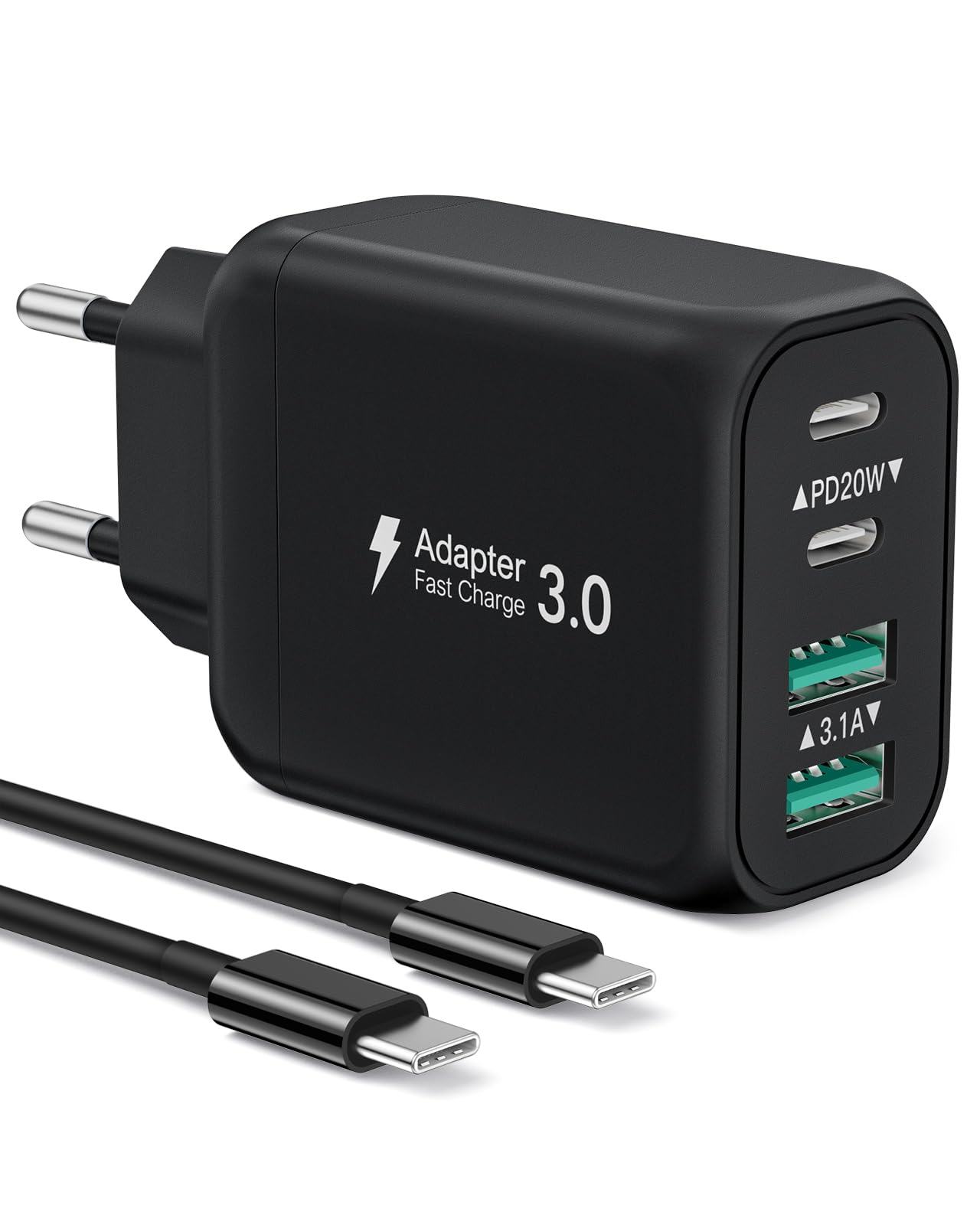 2X USB Tipo C Cavo Dati Usb-C Caricabatteria Bianco