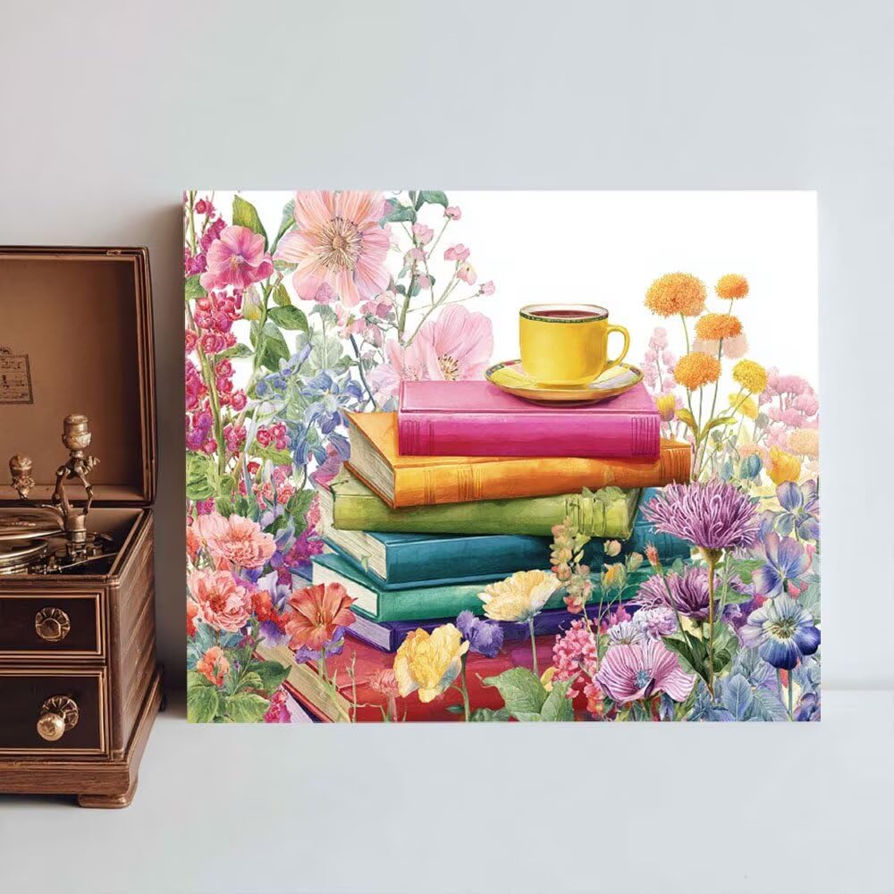 Malen Nach Zahlen Erwachsene DIY Komplettset - Hochwertige Acrylfarben & Leinwand - Entspannendes Kunsthandwerk für Anfänger & Fortgeschrittene - Ideales Home Deko - Buch Blumen Motiv (80x100cm) C-833