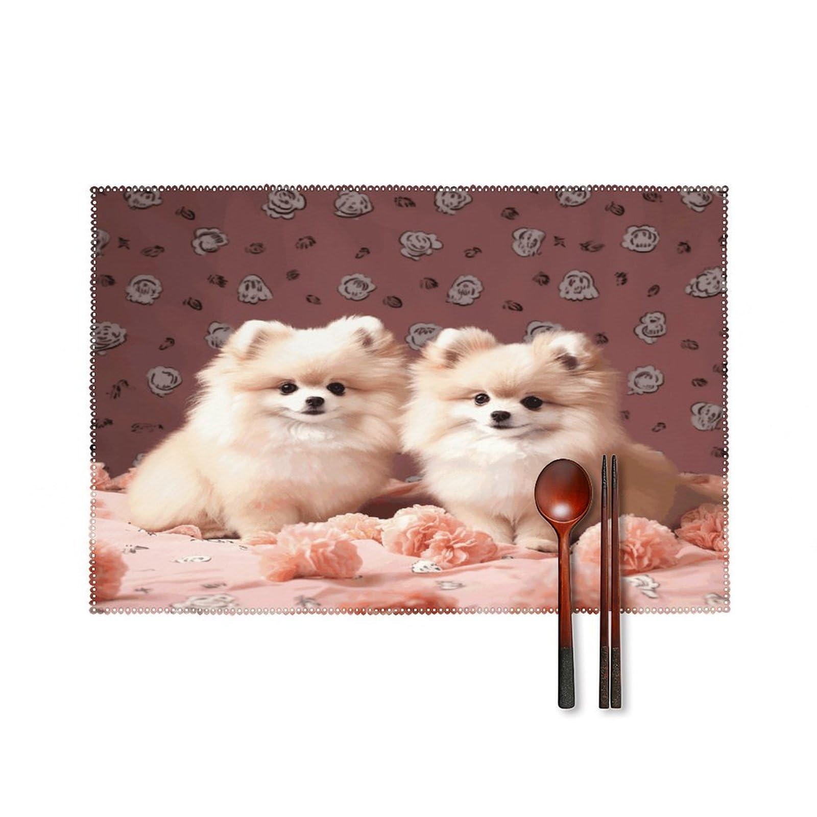 Pomeranians Puppies and Point Placemats Set of 4 Heat Resistant Non-Slip Place Mats Reusable Dining Table Mats Canvas Place Mat Anti-Fading Waterproof Placemats for Dining Table Decor