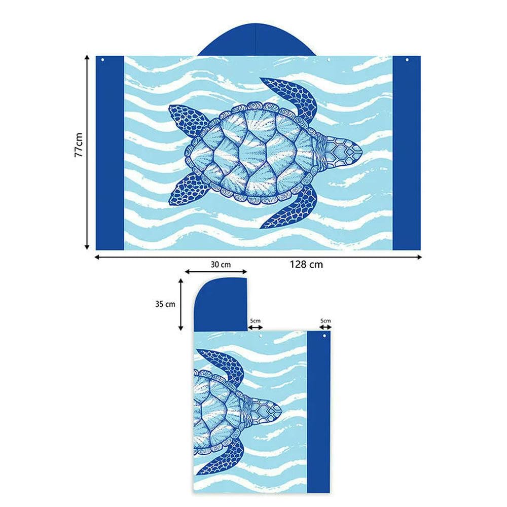 ZBDP Serviette de plage tortue de mer en microfibre douce à séchage rapide Grande cape de bain à capuche pour enfants filles Poncho Peignoir de bain Surf