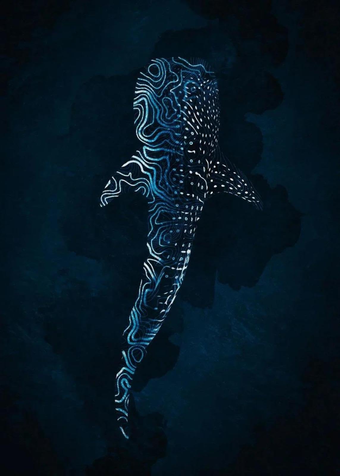 Baibexing Cartoon Humpback Whale Canvas Painting Underwater Waves Boat Blue Whale Dream Fantasy Poster Prints Living Room Home Decor A19 60X90Cm Unframed