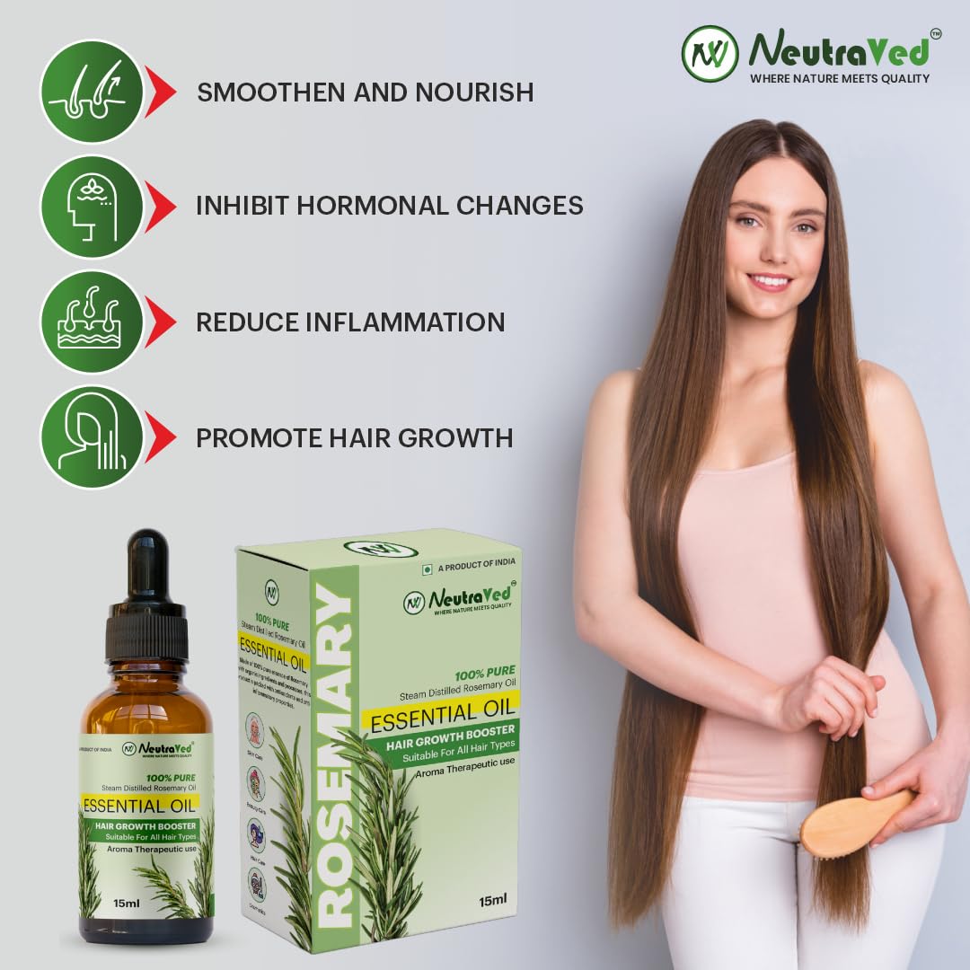 NeutraVed Rosemary Combo Pack - 15ml Rosemary Essential Oil + 100g Rosemery Leaves + Spray Bottle + Wooden Neem Comb + Comb Applicator | Hair Nourishment & Scalp Care Kit | 100% Pure & Natural - Image 6 thumbnail