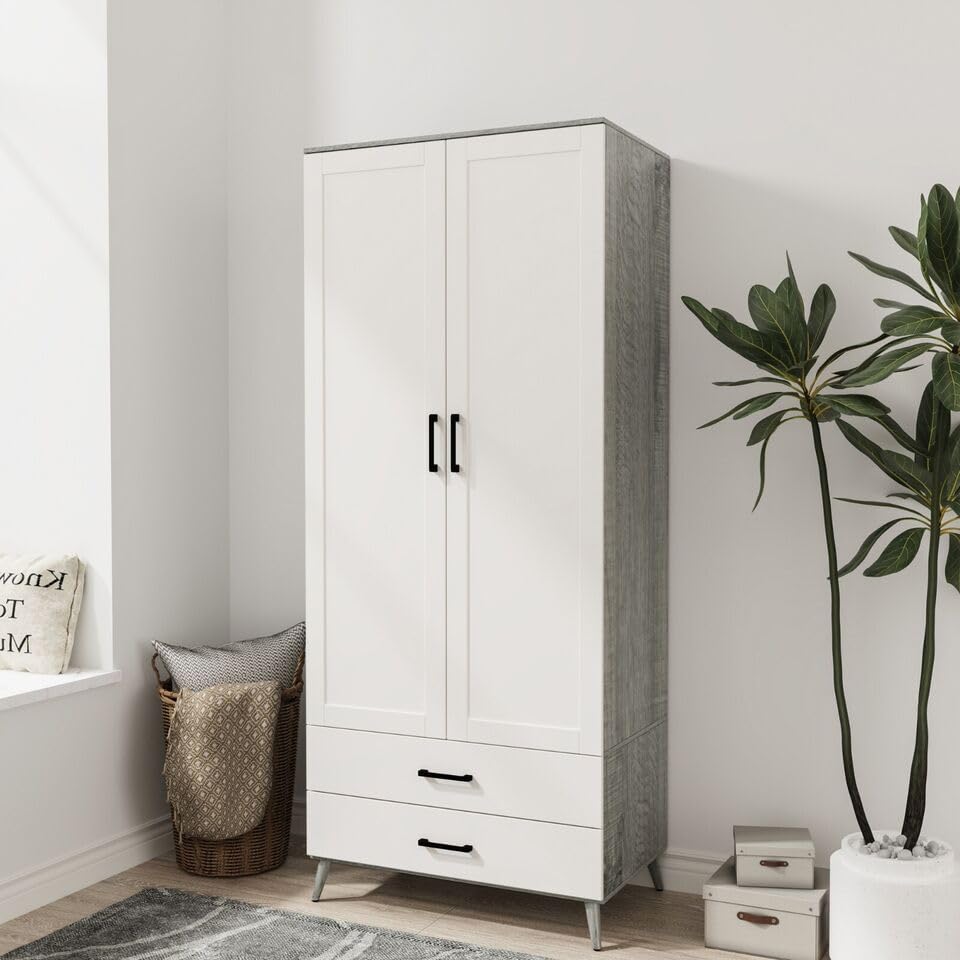 URBNLIVING 2 Door Wardrobe with 2 Drawers, 180cm Tall