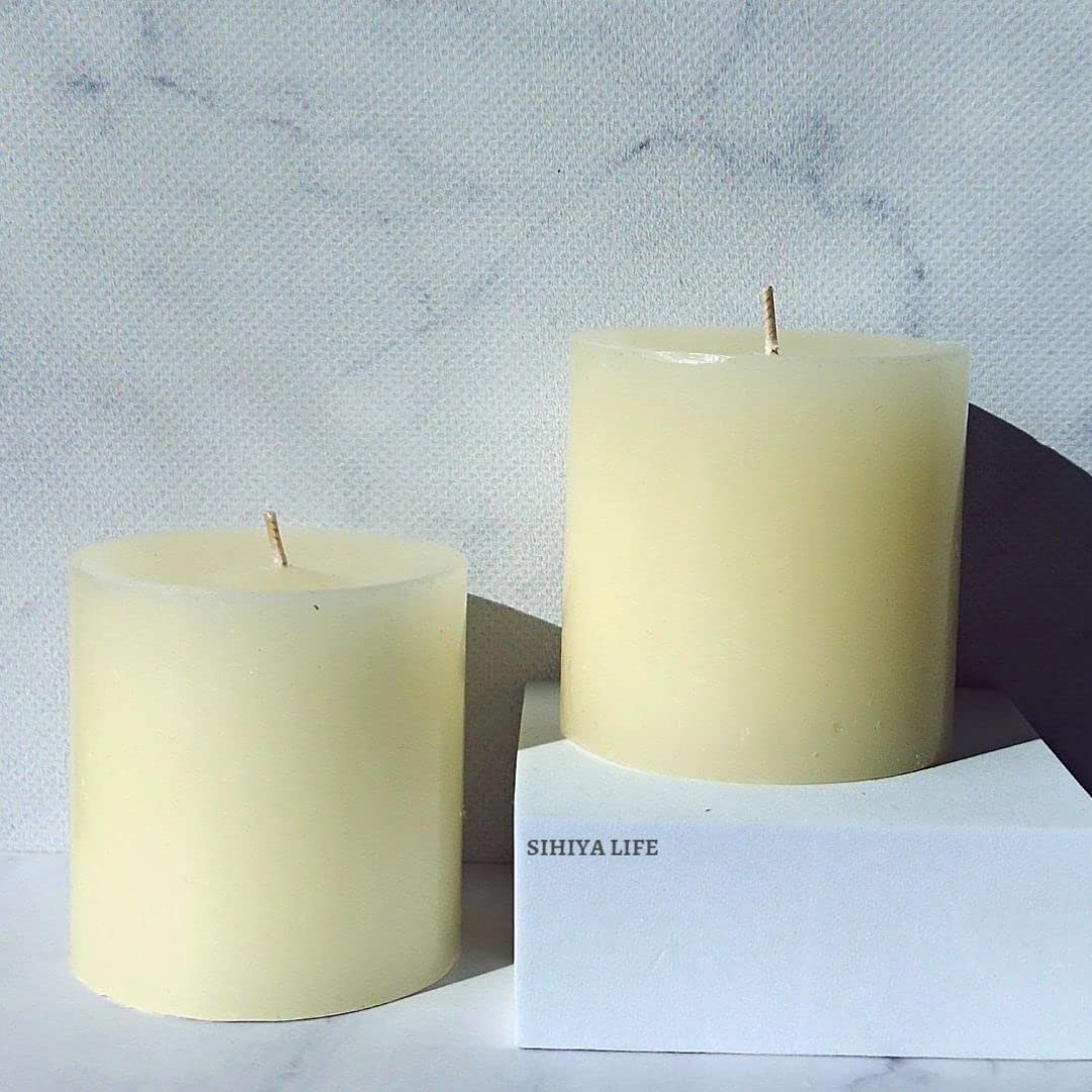 SIHIYA LIFE Set of 2 Ivory Pillar Candles| 3 x 3inch | Unscented & Dripless Candles for Decor, Events, Restaurants | Natural Wax with Cotton Wicks | 40 hrs/candle Burn Time