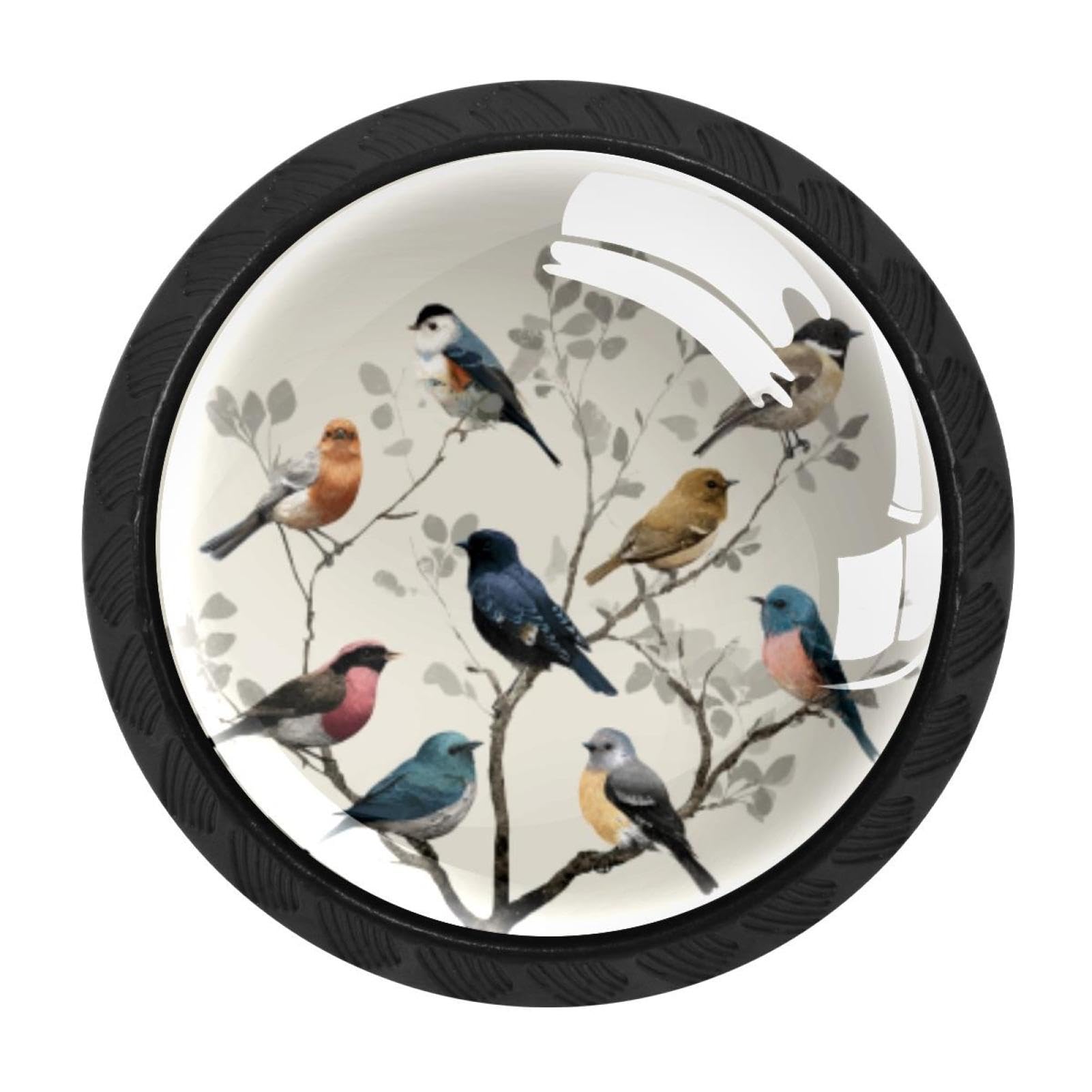 CHENZZZZ 4 Pcs Birds on Tree Branches Cabinet Knobs Single Hole White Dresser Drawer Knobs Round Decorative Hardware Pulls Handles for Bathroom Kitchen Furniture