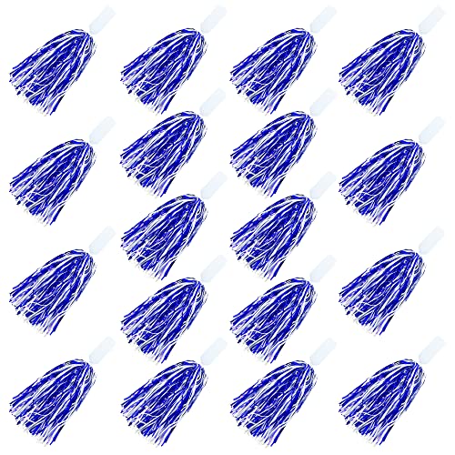 18PCS Cheerleading Pom Poms Metallic Foil Plastic Pom Poms with Baton Handle for Game Sports Squads Dancing Party Football Basketball Club Spirit Sports Stage Performance Celebration (Blue and White)