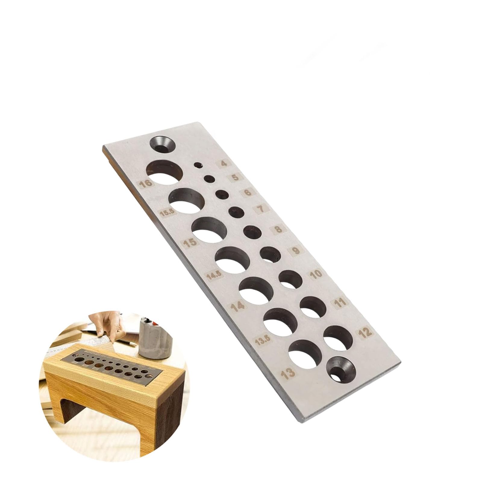 High-Grade A2 Steel Dowel Plate,Metric 16 Holes Dowel Plate for Making Slim Dowels Peg Plugs.4mm-16mm