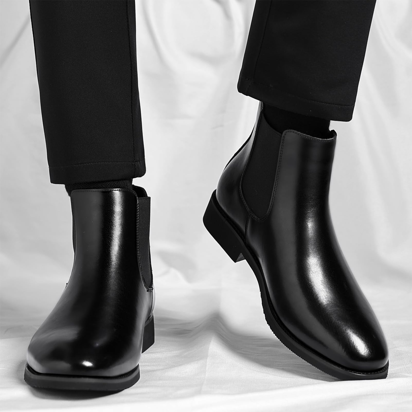 ANUFER Uomo Vendemmia Punta Tonda Stivali Chelsea Colore Pennello Formale Slip-On Stivaletti alla Caviglia