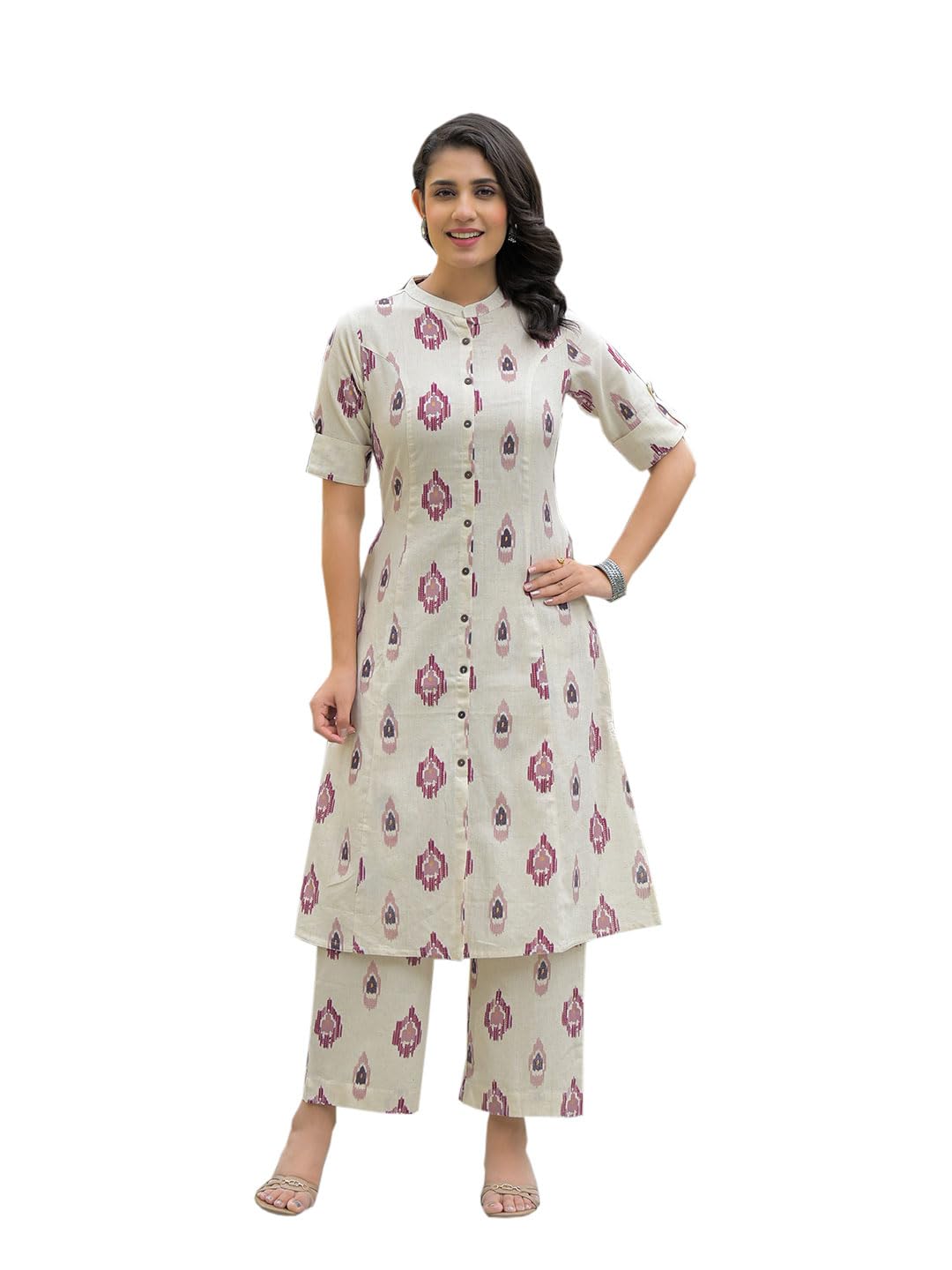 Off White Cotton Printed Kurta Pant Set-image-29