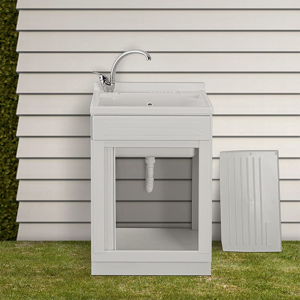 Inbagno Mobile lavatoio in Resina salvaspazio, Misure 45/50/60, Completo di tavoletta e Kit di Scarico, Bianco (60x50)