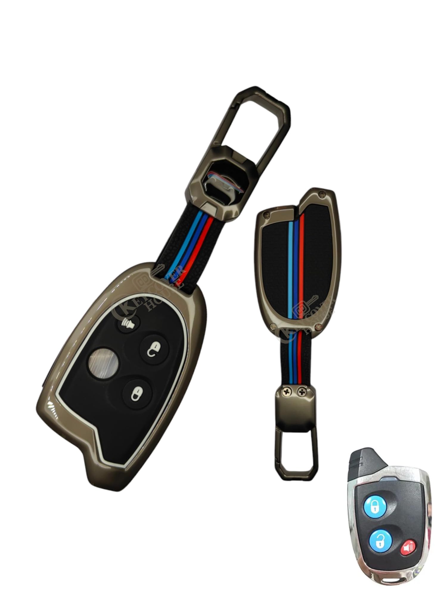 KEY COVER HOUSE Metal Striped Key Cover And Key Chain Compatible For Swift, Dzire, Ritz, WagonR, S-Cross, Ertiga, Astar, Ciaz, Celerio, WagonR, Baleno, Brezza Car Nippon Universal Remote