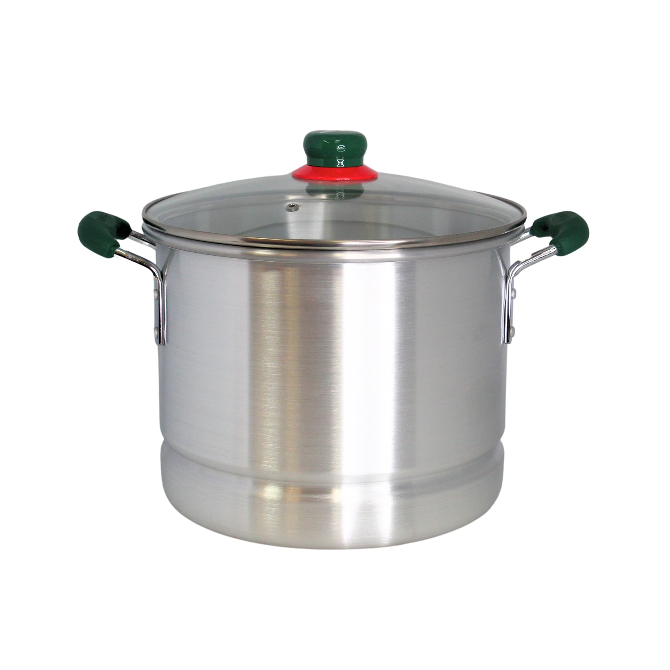 Imusa Sliver 12Qt Aluminum Tamale Steamer Pot With Mexican Map Knob – Large Stock Pot With Steamer Insert, Green Handles & Glass Lid For Tamales, Seafood, Vegetables & Hispanic Recipes