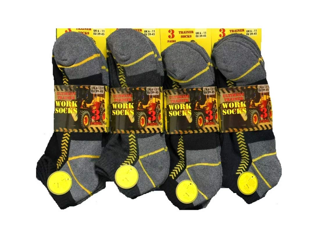 Rozgul Men's Assorted 3 Pairs Of Ultimate Work Trainer Socks With Re-Inforced Heel And Toe/Uk Size 6-11 Eur 39-45
