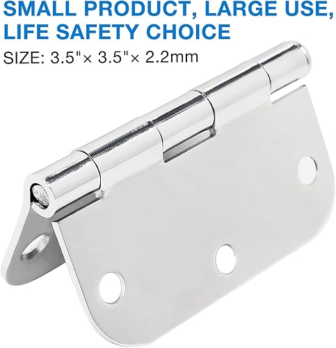 Miniatura 6 de Paquete de 12 bisagras redondeadas para puerta de 3.5 pulgadas, 58 pulgadas, bisagras cromadas pulidas de radio para puertas interiores, dormitorio,