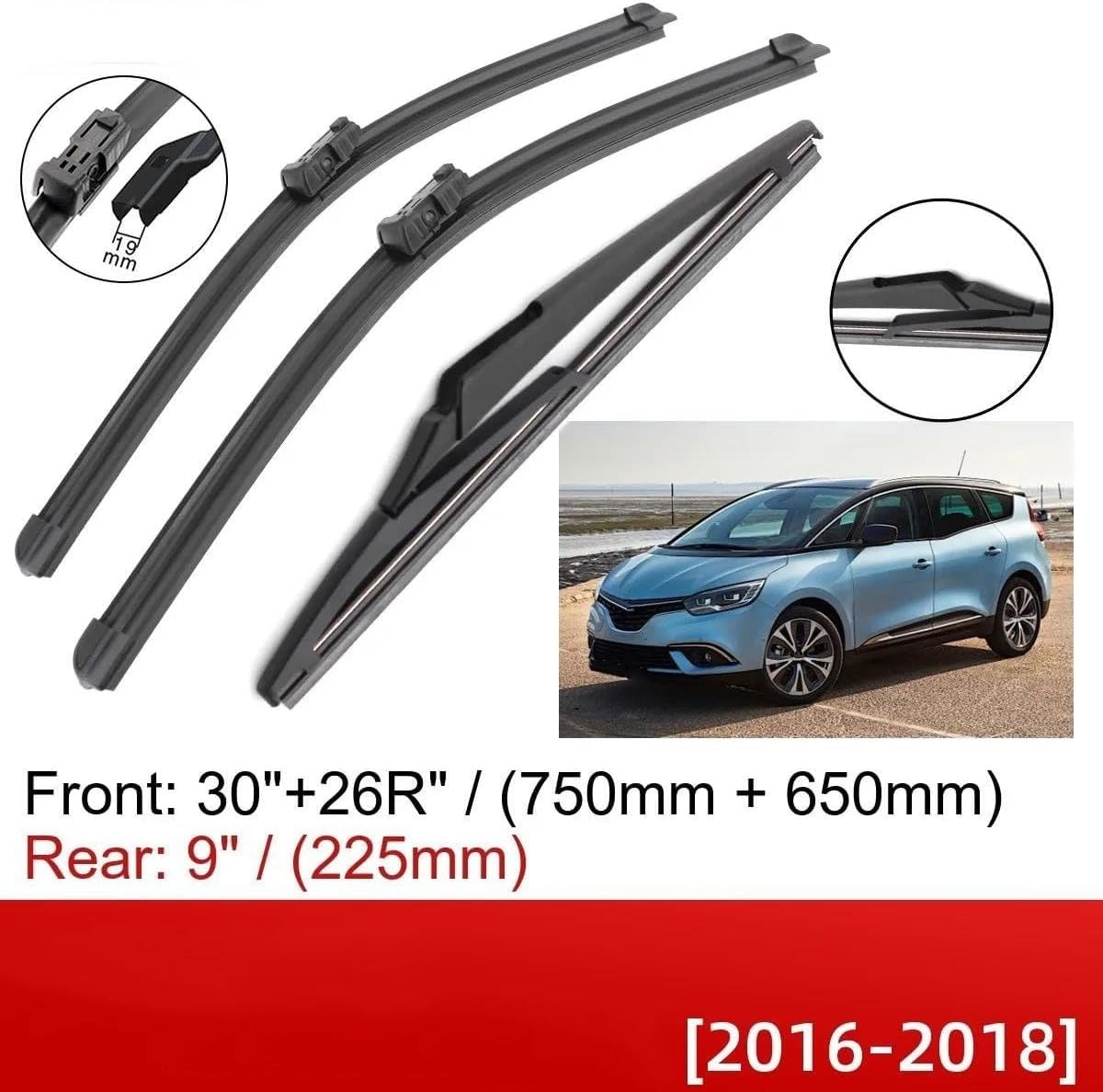 Per R&Enault Per GRand Per Scenic 4 2016 2017 2018 30 "+ 26" + 9 "Auto Anteriore Posteriore Tergicristallo Spazzole Spazzole Tergicristallo Auto Parabrezza Tergicristallo