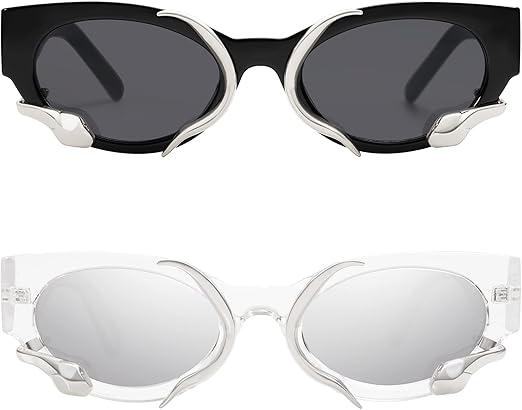Trendy Sunglasses for Women Men Vintage Narrow Cateye Metal Snake Sunnie Y2k Accessories AP3621