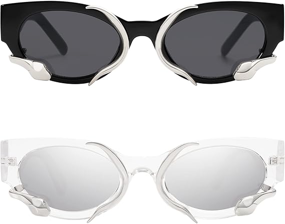 Trendy Sunglasses for Women Men Vintage Narrow Cateye Metal Snake Sunnie Y2k Accessories AP3621