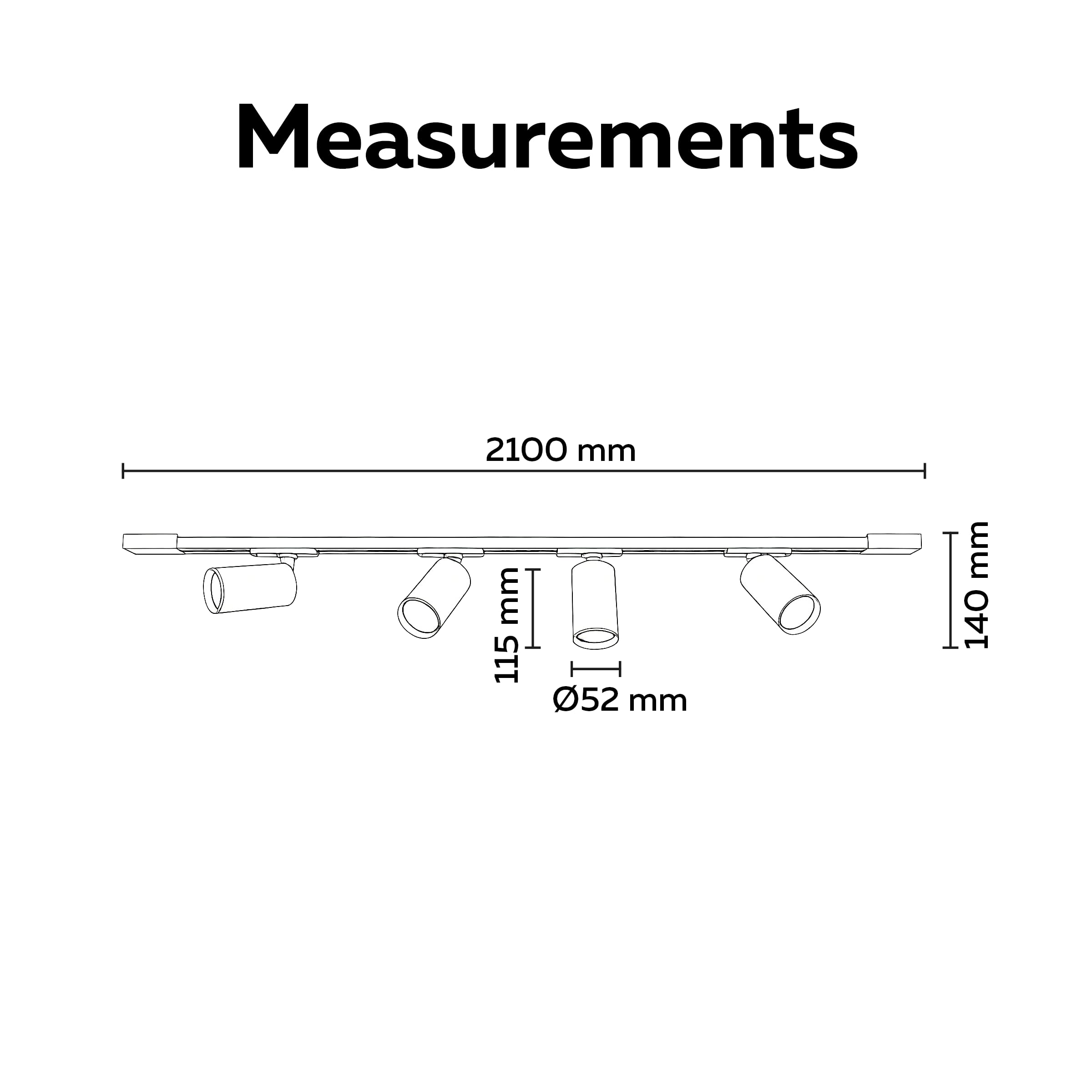 CALEX Sistema de carril LED, 2 m con 4 focos GU10 orientables, color Blanco, lámpara de techo moderna