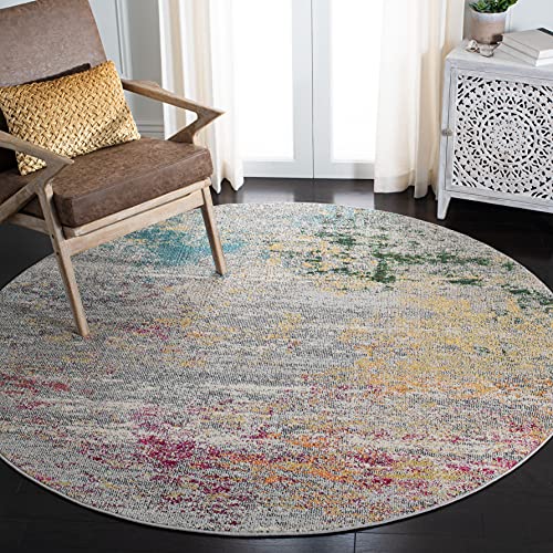 SAFAVIEH Boho Teppich für Wohnzimmer, Esszimmer, Schlafzimmer - Madison Collection, Kurzer Flor, Grau und Gold, 200 x 200 cm SAFAVIEH Boho Teppich für Wohnzimmer, Esszimmer, Schlafzimmer - Madison Collection, Kurzer Flor, Grau und Gold, 200 x 200 cm