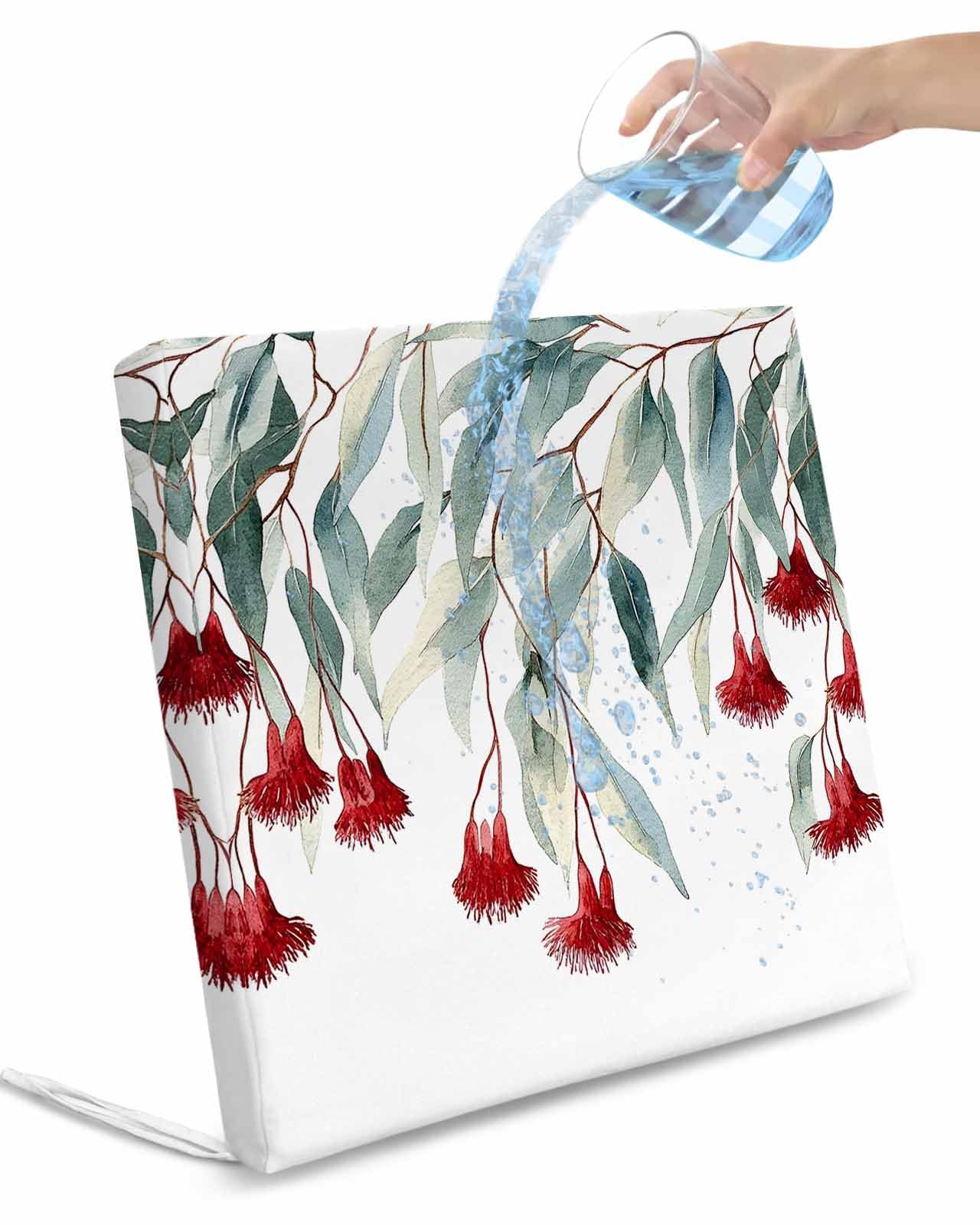 2 Pack Red Floral Leaves Waterproof Cushion Covers with Ties, Outdoor Patio Chaise Lounge Chair Seat Cushion Slip Covers Replacement(Only Cover) Pastoral Rustic Botanical Flowers 20