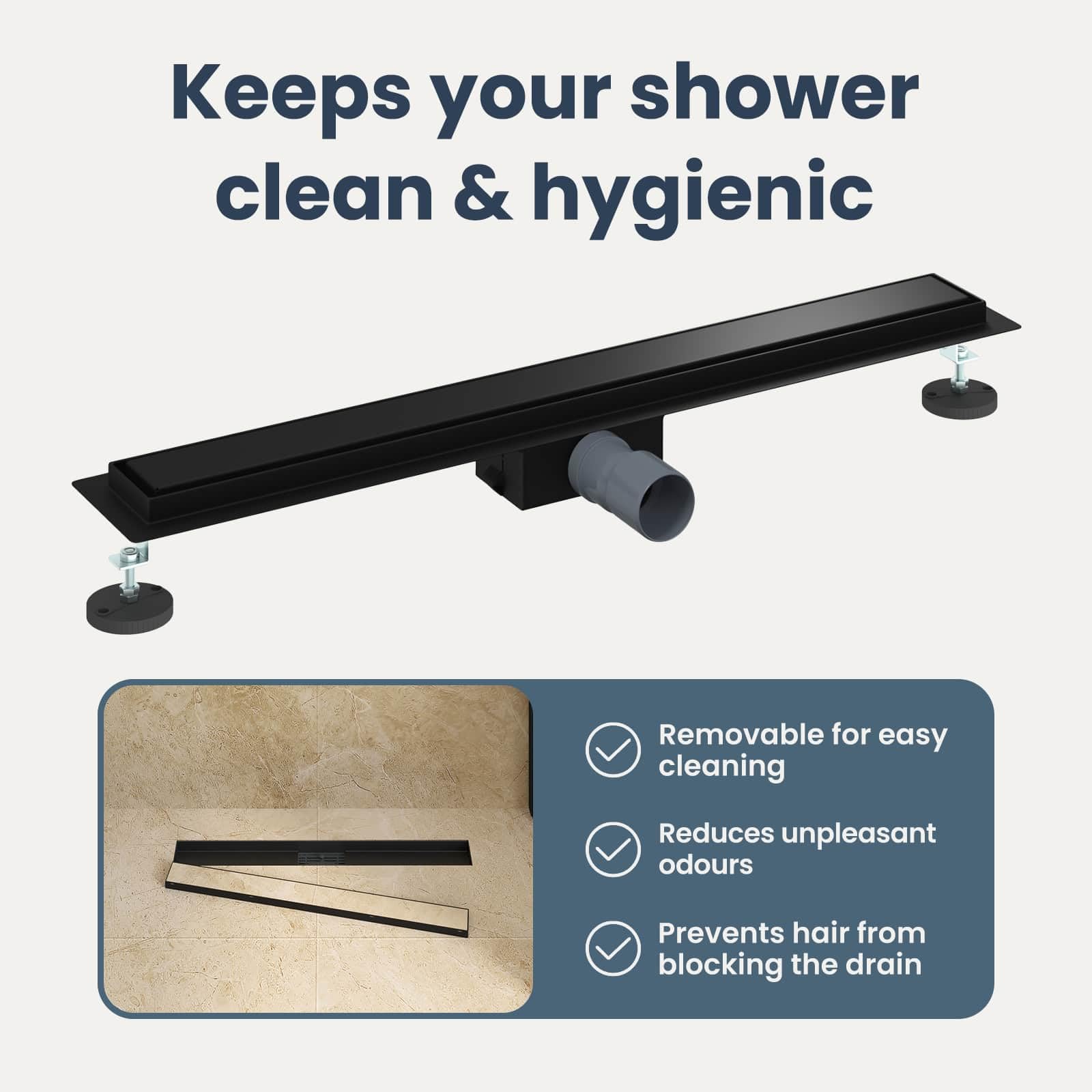 vidaXL Drenaggio Doccia 2 in 1 Nero 70 cm Acciaio Inox 304, Stile per Il Bagno, Scarico Doccia Moderno, Soluzione idraulica, Accessori per Il Controllo dell'Acqua
