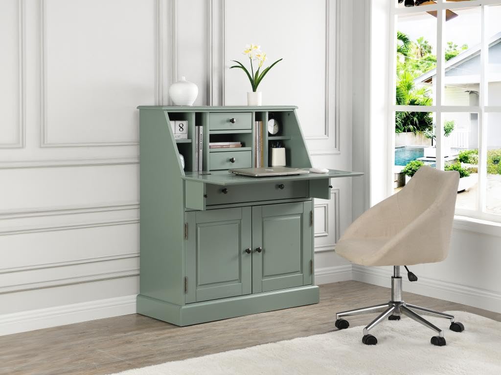 Vente-unique-Sekretär - MDF & Kiefernholz - Mandelgrün - CLEORE